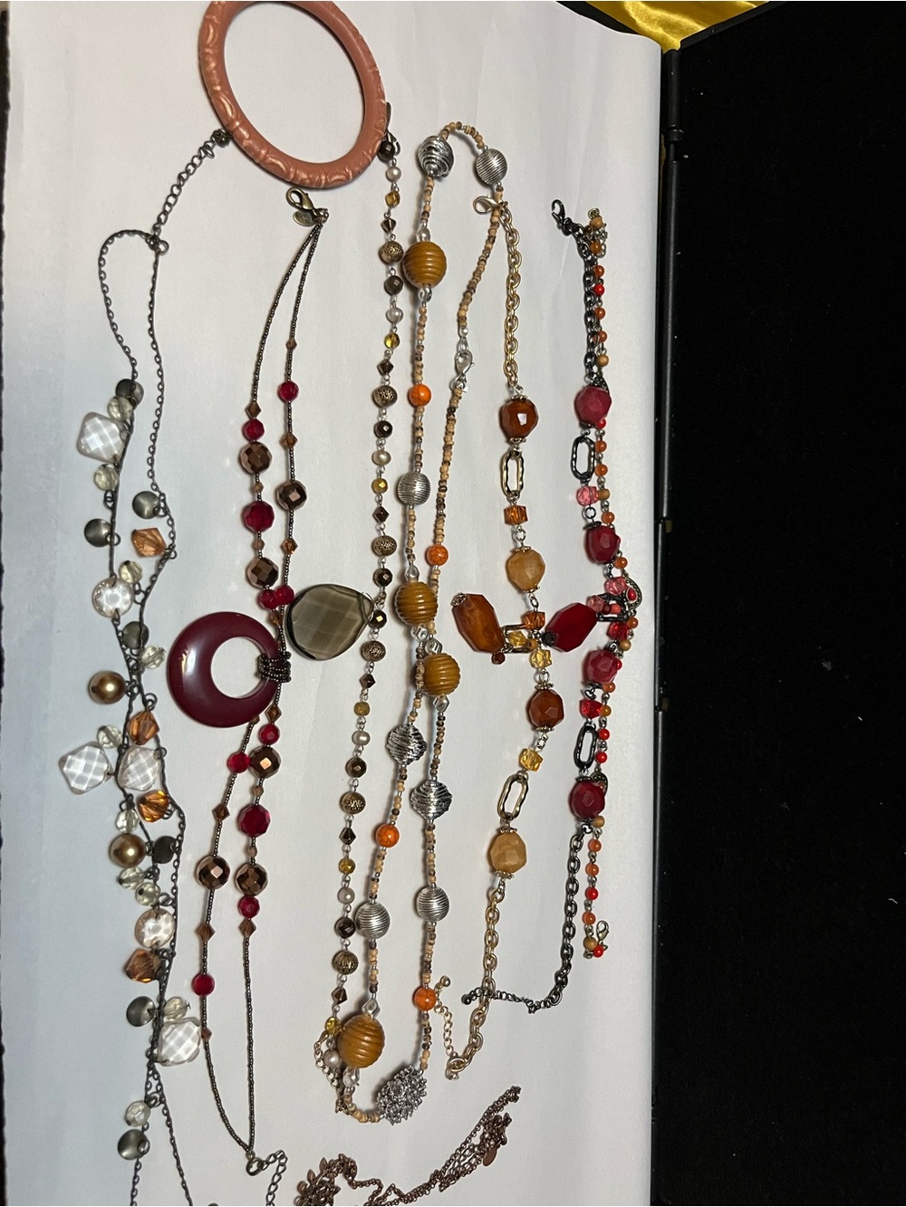 Assorted Women's Fashion Necklaces in Red, Amber and Gold Tones